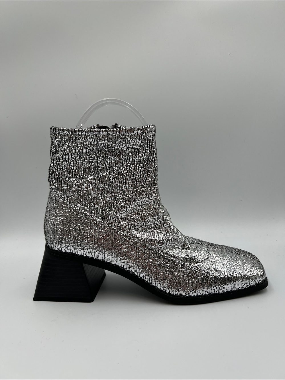Katy Perry Lolette stretch ankle boot silver metallic block heel zipper new 7